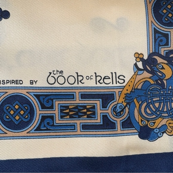 Book of Kells, Irish Gaelic Scarf, Celtic Style in Blue, Tan & Cream size 53×12" - Picture 4 of 11